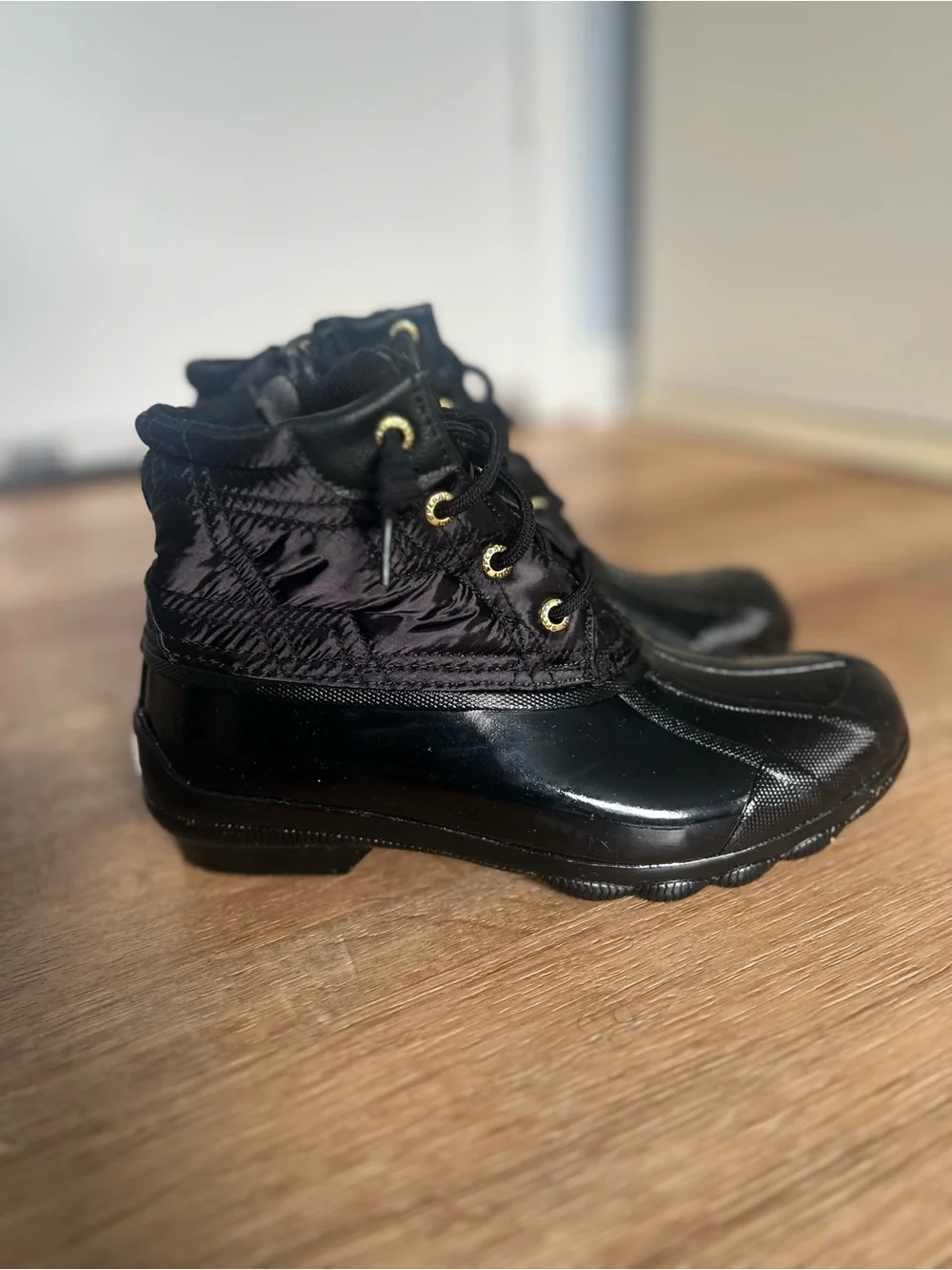 Sperry Black Lace-Up Quilted Duck Boots